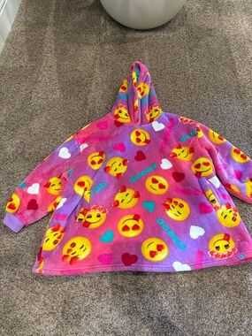 Girls' Pink Plush Emoji Hooded Sweatshirt